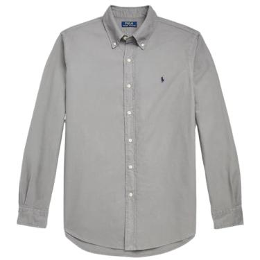 Imagem de Polo Ralph Lauren Camisa masculina de botão de manga comprida Oxford de ajuste clássico, Ralph Lauren Cinza, M