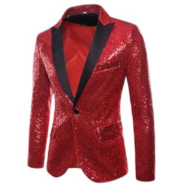 Imagem de Jaqueta masculina de paetê, palco, palco, apresentação, jantar, blazer masculino, Vermelho, Large