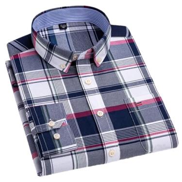 Imagem de Camisa masculina xadrez casual de algodão manga comprida ajuste regular fácil de cuidar, não passar a ferro, outono, primavera, roupas masculinas, H-h-530, 3G