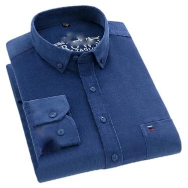 Imagem de Camisa masculina casual de veludo cotelê de algodão sólido para trabalho masculina manga longa vintage macia primavera outono com bolso frontal, Dxr03, 3G