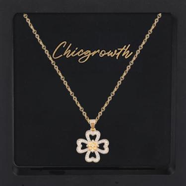 Imagem de Colar com pingente de ouro, colar de bússola com leme de flor para mulheres e meninas, trevo de quatro folhas, estrela de Saturno, lua, corrente banhada a ouro, colares delicados, joias modernas, embalagem de presente, aniversário de casamento, Zinco, Sem Pedra Preciosa