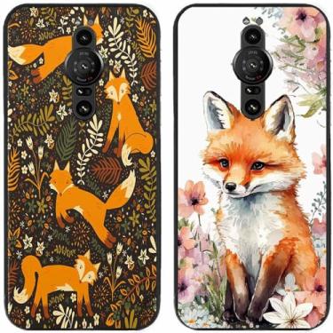 Imagem de 2 peças de capa de telefone traseira com estampa de raposa em flor TPU gel silicone para Sony Xperia todas as séries (Sony Xperia Pro-I)