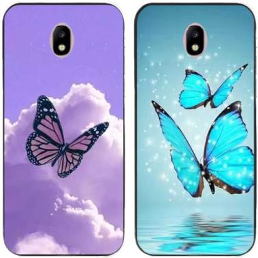 Imagem de 2 peças borboleta voando no céu impresso TPU gel silicone capa de telefone traseira para Samsung Galaxy todas as séries (Galaxy J7 Pro 2017 J730)