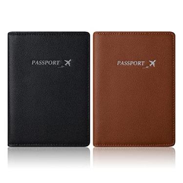 Imagem de Carteira de couro genuíno para passaporte para mulheres e homens, capa ultrafina com compartimento para cartão de vacina, bloqueio de RFID, O-preto-marrom, Moderno