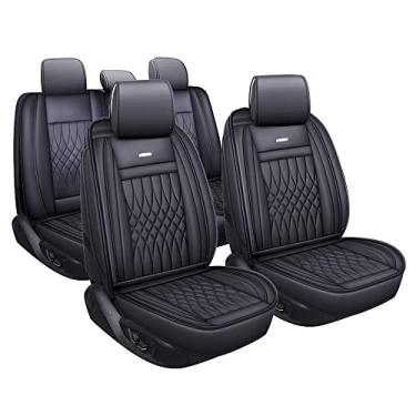 Imagem de LUCKYMAN CLUB Conjunto completo de 5 capas de assento de carro com ajuste universal de couro impermeável para Elantra Sonata Sportage RAV4 CRV Altima Accord Chevy Equinox (conjunto completo preto)