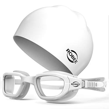 Imagem de Robee Óculos de natação, touca de natação e estojo de óculos, óculos de natação de silicone para homens adultos e mulheres
