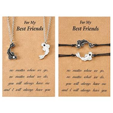 Imagem de Conjunto de colar com pingente Tai Chi Yin Yang Lucky Black White Fish Charm Bracelet for Women Men My Best Friends Jewelry Gift, 45+5cm, Metal, Sem Pedra Preciosa