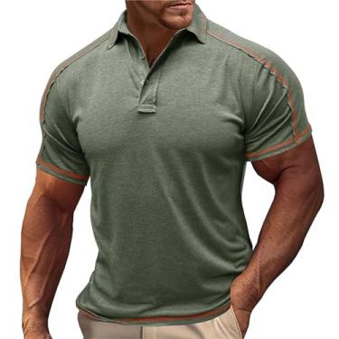 Imagem de NJNJGO Camisa polo masculina manga curta gola 3 botões slim fit camiseta clássica, Exército, G
