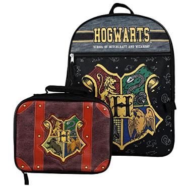 Imagem de Bioworld Mochila infantil Harry Potter Hogwarts de 40,6 cm com kit de almoço inspirado no porta-malas