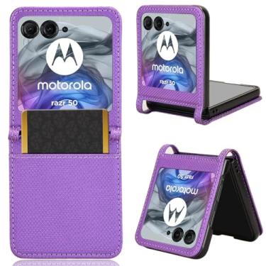Imagem de Elubugod Capa de couro compatível com Motorola Razr 2024, capa flip de couro PU compatível com Motorola Razr 50 5G capa roxa