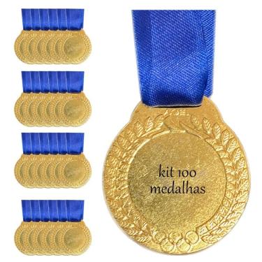 Imagem de Kit 100 Medalhas 40mm Diâmetro Com Centro Liso Ouro Prata Bz ouro