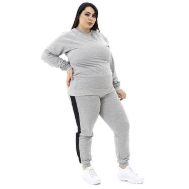 Imagem de Conjunto Moletom Feminino Plus Size Flanelado Blusa Calça - Zafina