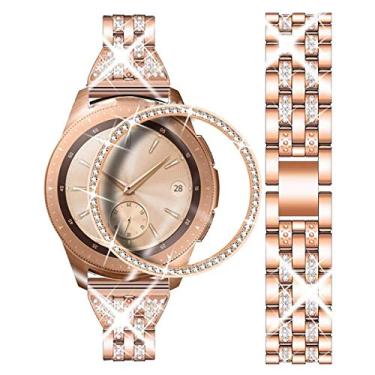 Imagem de DEALELE Pulseiras de substituição compatíveis com Samsung Gear Sport/Galaxy Watch de 42 mm/Galaxy 4 Classic (42 mm), pulseira de metal de aço diamante de strass de luxo com bisel, 20mm, Strass e liga