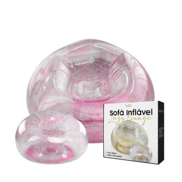 Imagem de Poltrona Inflável Lazy Lounge Glitter com Puff Vg Plus Rosa