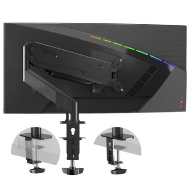 Imagem de Braço de monitor de mola a gás de 81 cm, suporte de mesa ajustável para monitor único com giro/inclinação/rotação, suporte para monitores de computador com base de montagem de braçadeira/ilhós