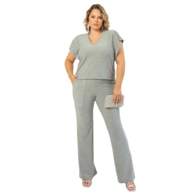 Imagem de MAIS NA MODA PLUS Conjunto Feminino Plus Size Chic Calça e Blusa Prata (44)