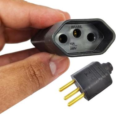 Imagem de Kit 1 Tomada Fêmea+ 1 Plugue macho Com 3 Pinos 10A - Preto - MarGirius