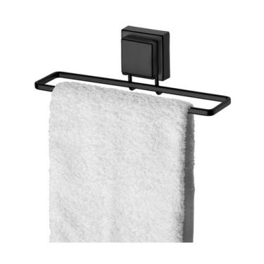 Imagem de Suporte Porta Toalha Toalheiro 25cm Ventosa Parede Banheiro Preto Fosc