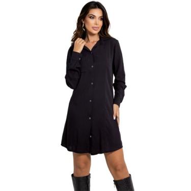 Imagem de Camisa Chemise Feminina Camisão Manga Longa Com Botões Vestido Saída D