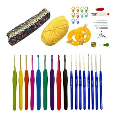 Imagem de Kit Estojo Completo Com Agulhas de Crochê Marcadores de Pontos Amiguri