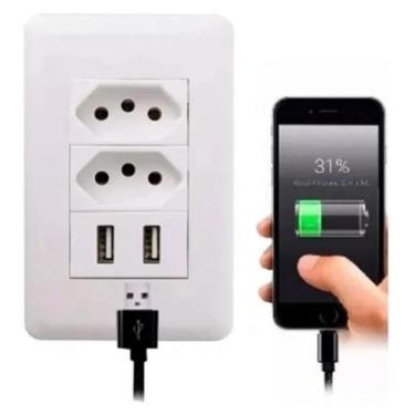 Imagem de Tomada de Parede 2 Entradas Usb Carregador Universal Bivolt - coibeu