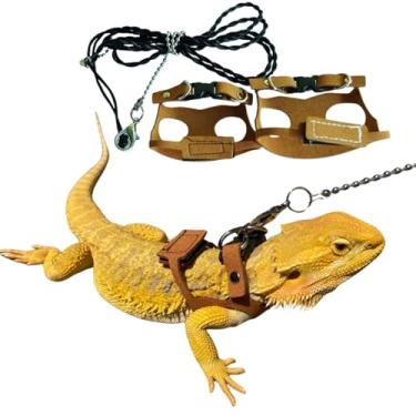 Imagem de KUNBIUH Peitoral de dragão barbudo ajustável (M, G, GG) – Acessórios de couro macio para lagarto de réptil, para dragão barbudo, lagarto e outros animais de estimação pequenos (2 peças (G/GG))