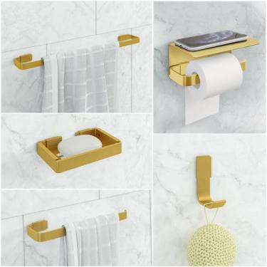 Imagem de Kit Acessório Para Banheiro Dourado 5 Peças Suporte Celular - JGC COME