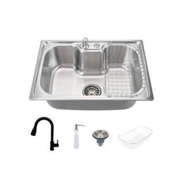 Imagem de Cuba Pia Gourmet Em Aço Inox 304 e Torneira Clean Preta - DECORPLACE