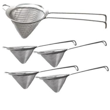 Imagem de Kit 5 Peneira Cônica Inox Coador Profissional Dupla Coagem - NLS, Pene