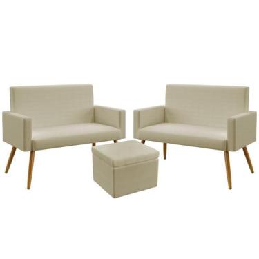 Imagem de 2 Poltronas Namoradeira Vega Sem Rodapé Com Puff Quasar Sued Bege Arad