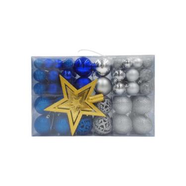 Imagem de Kit C/100 Bolas de Natal Lisas/Foscas/Glitter - Prata e Azul - Fact Im