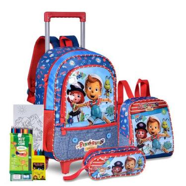 Imagem de Kit Mochila Rodinha Estojo Lancheira Infantil Bebe Creche Escolar Pino