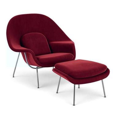 Imagem de Poltrona com Puff Womb Chair Base Inox Veludo - Decorato Móveis, Bordo