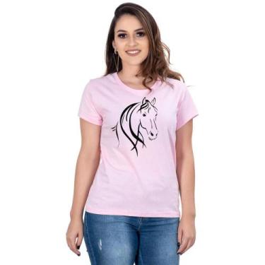 Imagem de Camiseta Country Feminina Algodão Estampa Cavalo Gola Careca - Campero