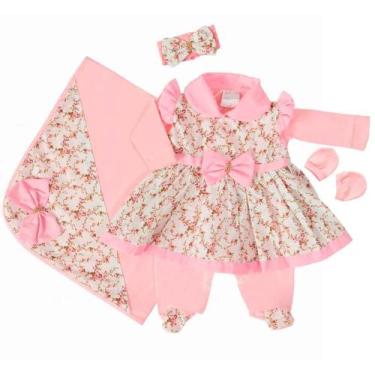 Imagem de Saída De Maternidade Bebe Menina Floral Rosa Raminho  5 Peças - Pandor
