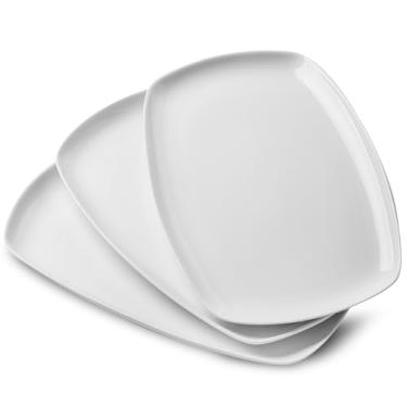 Imagem de fMBB 3 travessas brancas de cerâmica, prato retangular grande, bandejas retangulares irregulares - festa, casamento, entretenimento, micro-ondas e lava-louças - 35,5 cm