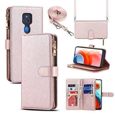 Imagem de Jaorty Capa carteira adequada para Motorola Moto G Play 2021, [9 compartimentos para cartão] Colar transversal ajustável removível alça de ombro alça de ombro com zíper capa de couro PU para Motorola