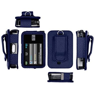 Imagem de Capa de couro premium ajustada com protetor de tela e clipe de cinto (cordão de pescoço) para bomba de insulina Tandem Diabetes Care T: slim X2 (todos os modelos) (Vertical-B1-DBlue)