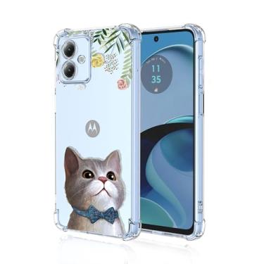 Imagem de RRXSYXL Capa para celular Motorola G14 Moto com série de flores cinza Meow capa macia antiqueda para Moto G14, gato fofo