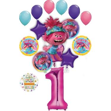 Imagem de Poppy World Tour 1st Birthday Party Supplies Trolls 15pc Balloon Bouquet Decorations
