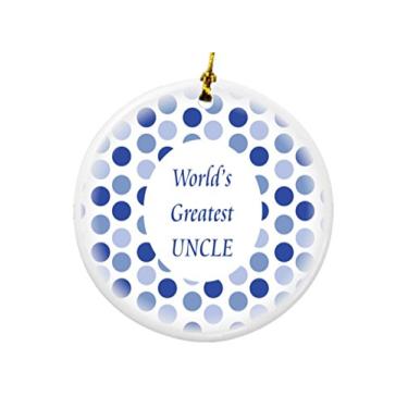 Imagem de Rikki Knight Ornamentos de Natal dos dois lados de porcelana redonda com design de bolinhas azuis World's Greatest Uncle