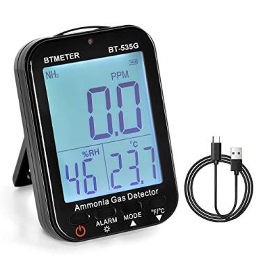 Imagem de BTMETER Detector de gás amônia 535G, monitor de medidor de qualidade do ar interno NH3 gás 0~100 PPM, umidade relativa e temperatura, medidor de amônia recarregável com alarme, visor LCD