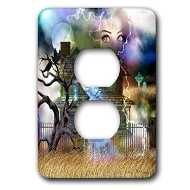 Imagem de 3dRose lsp_11653_6 A Spooky Colage of An Old Haunted House, Fantasma, Cemitério, Gato Preto e Mais 2 Tampas de Tomada