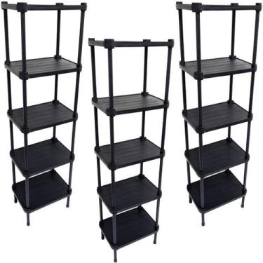 Imagem de 3 Estantes de Plástico Modular Multiuso 5 Prateleiras 1 Torre Preta Mo