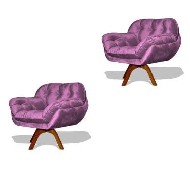 Imagem de Kit 02 Poltrona Miami Base Giratória Decorativa Suede Rose - Hellen De