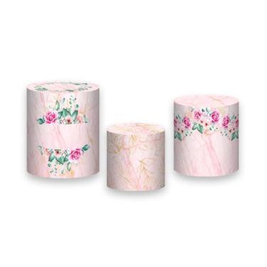 Imagem de Trio De Capa Cilindro - Efeito Marmorizado Rosa com veios dourados 027