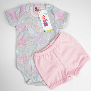 Imagem de Conjunto Body e Shorts Bebê Suedine Curto Lilás e Rosa Tie Dye - Xikid