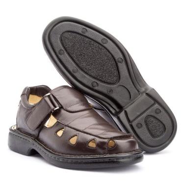 Imagem de Sandalia Masculina Confort Gel Fechada em Couro IGO FRANCA, Cafe, 41