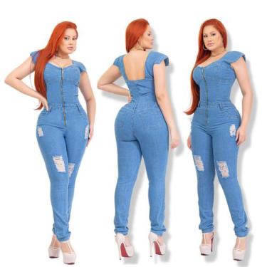 Imagem de Macacao Longo Feminino jeans com lycra Elegante  - QCHICK JEANS, TAM 4