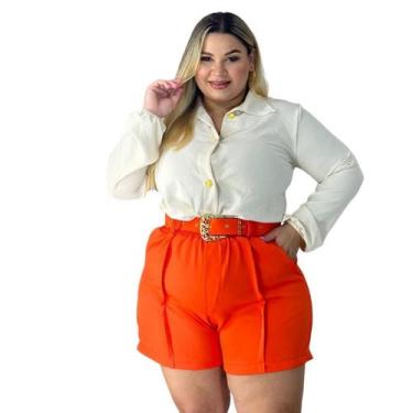 Imagem de Conjunto Plus Size Feminino Blusa Social e Short com Cinto - Bellucy M